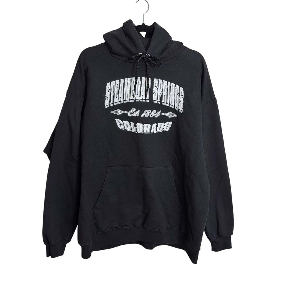 Hanes Hoodie Sweatshirt Men L Black Steamboat Springs Colorado Ultimate Printpro